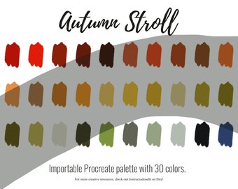 秋の散歩 暖かい秋の Procreate カラーパレット、iPad スウォッチ ファイル、イラスト カラー スキーム、iPad Procreate ツール、カラー スウォッチ