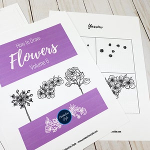 Volym 6: Hur man ritar blommor, utskrivbara arbetsblad, Bullet Journal-klotterguide, Bujo-ritningsidéer, blommig linjeteckning, hur man ritar bild 2