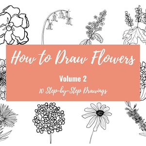 Volume 2:  How to Draw Flowers, Printable Worksheets, Bullet Journal Doodle Guide, Bujo Drawing Ideas, Floral Line Drawing, How to Draw