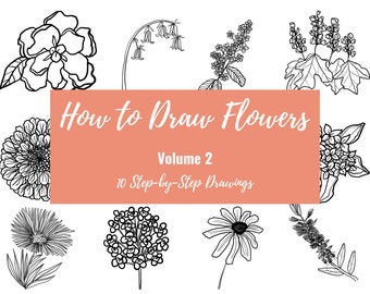 第2巻：花の描き方、印刷可能なワークシート、バレットジャーナルの落書きガイド、ブジョの描画アイデア、花の線画、描き方