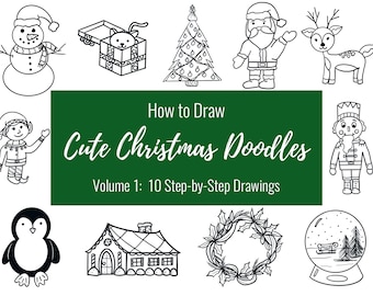 かわいいクリスマスの落書きの描き方、印刷可能なワークシート、バレットジャーナルの落書きガイド、Bujo の描画アイデア、休日の描画クリスマスの落書き