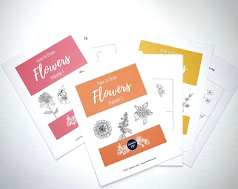 第 1 巻、第 2 巻、第 3 巻: 花の描き方、印刷可能なワークシート、日記の落書きガイド、イースター バスケット詰め物、花の線画小冊子