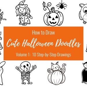 How to Draw Cute Halloween Doodles, Printable Worksheets, Bullet Journal Doodle Guide, Bujo Drawing Ideas, Halloween Line Drawing, Spooky