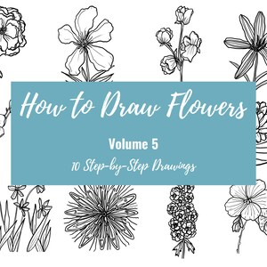 Volym 5: Hur man ritar blommor, utskrivbara arbetsblad, Bullet Journal-klotterguide, Bujo-ritningsidéer, blommig linjeteckning, Hur man ritar
