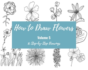 第5巻：花の描き方、印刷可能なワークシート、バレットジャーナルの落書きガイド、ブジョの描画アイデア、花の線画、描き方