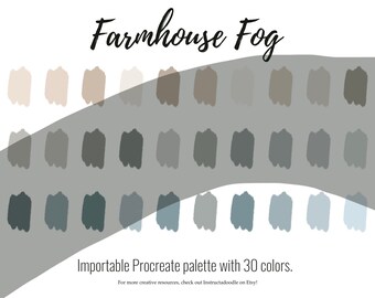 ファームハウスフォグニュートラルプロクリエイトカラーパレット、iPadスウォッチファイル、イラストカラースキーム、iPadプロクリエイトツール、カラースウォッチ