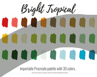 明るいトロピカルな Procreate カラーパレット、iPad スウォッチ ファイル、イラスト カラー スキーム、iPad Procreate ツール、カラー スウォッチ