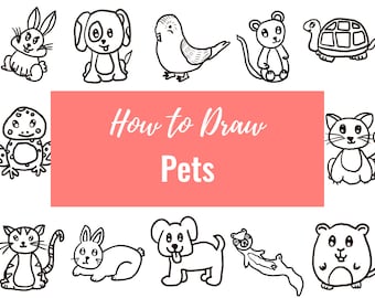 印刷可能な描き方ページ 12 枚 - ペット - Instructadoodle 動物シリーズ - 印刷可能なアクティビティ ページ - 簡単な描画 - 描画練習シート