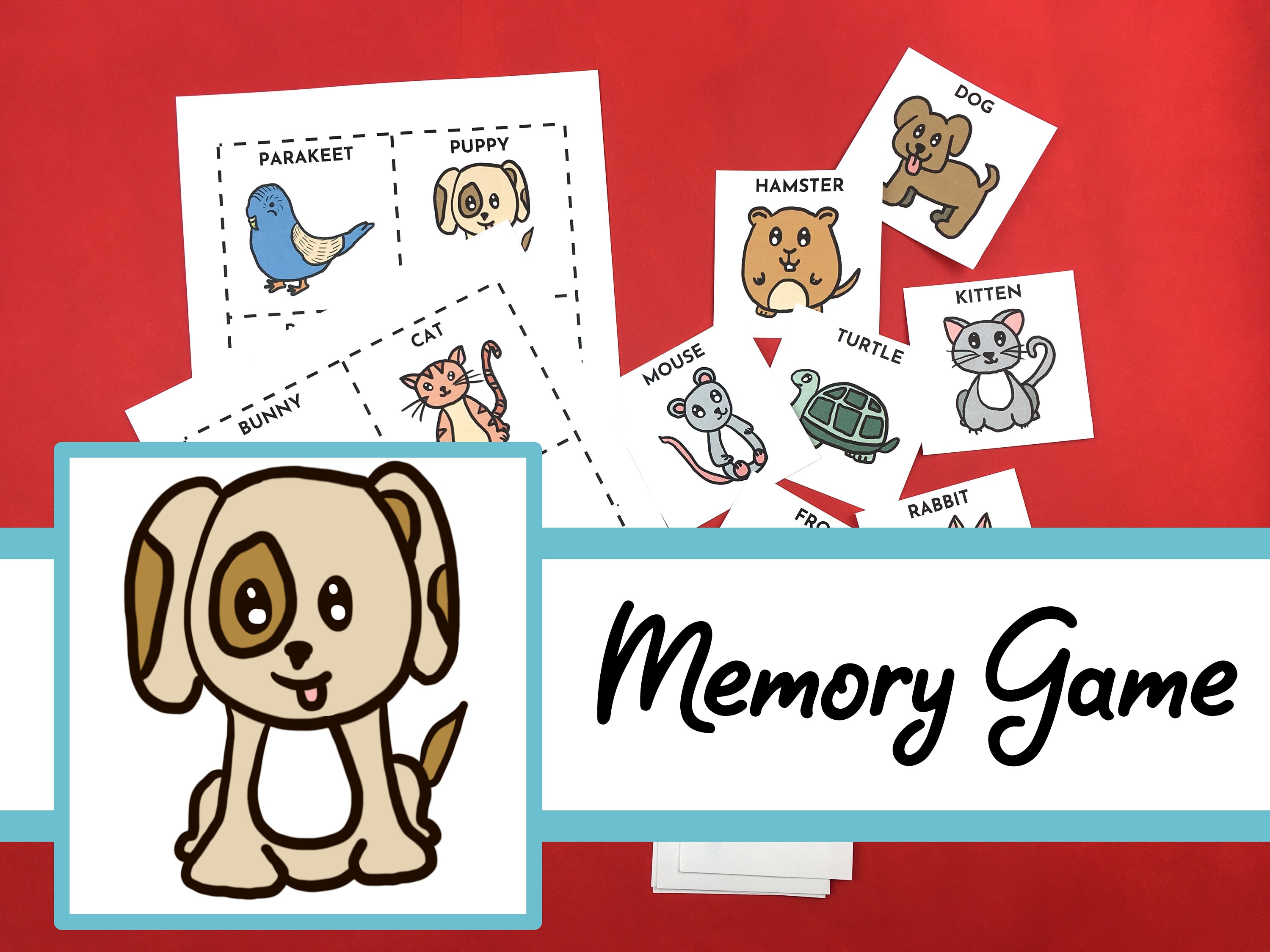 Printable Memory Game Pets Instructadoodle Animals Series Etsy