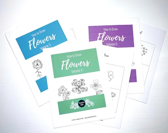 第 4 巻、第 5 巻、第 6 巻: 花の描き方、印刷可能なワークシート、バレット ジャーナルの落書きガイド、ブジョの描画アイデア、花の線画