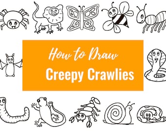 不気味な這い回るもの - 12 枚の印刷可能な描き方ページ - 動物 - 印刷可能なアクティビティ ページ - 簡単な描画 - 描画練習シート