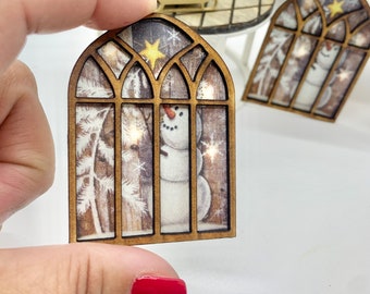 1:12 scale Miniature Snowman framed art for dollhouse