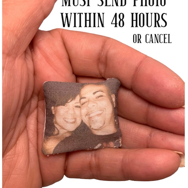1/12 Scale Your Photo on a miniature Pillow. Memorial portrait dollhouse Gift
