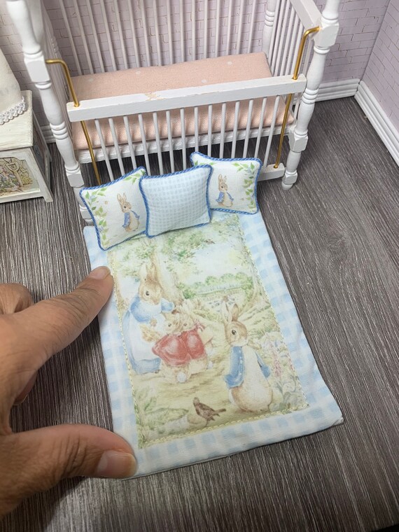Miniature 4 Pc Blue Peter Rabbit Comforter Set For Doll Crib Etsy