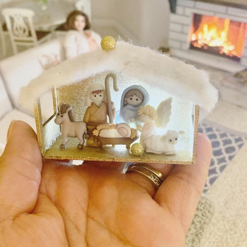 1/12 Scale Miniature Nativity With Light for Dollhouse Etsy
