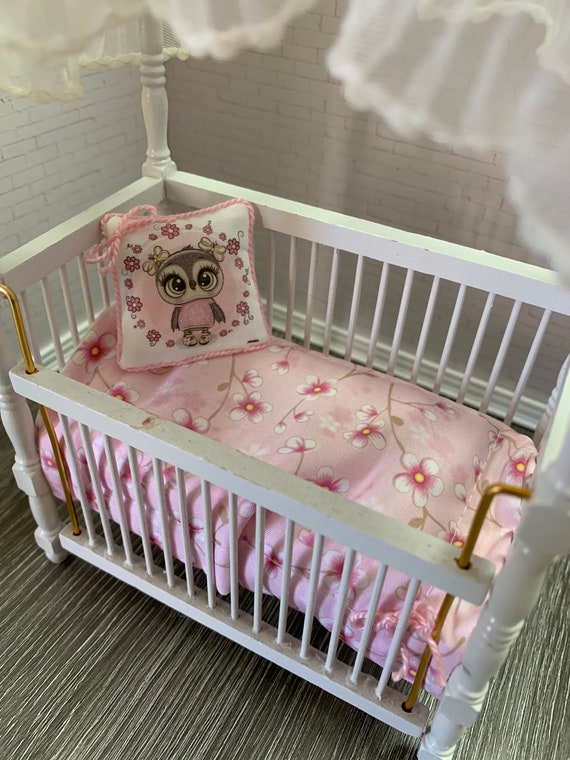 Miniature 2 Pc Cute Baby Owl Doll Crib Comforter Set Etsy