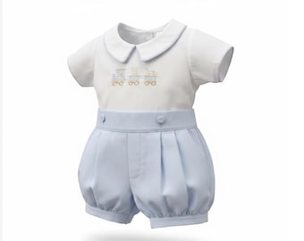 Sz Newborn Boy Bubble Short Outfit embroidered choo choo