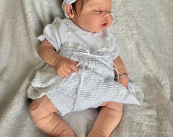 Newborn Knit  Pointelle Dress Layette Set for Baby or Reborn