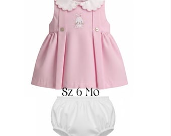 Sz 6 mo Embroidered bunny Soft Pink  Pique  Dress & bloomer set