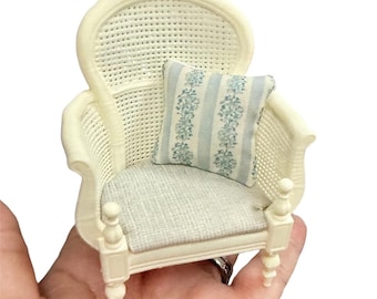 1/12 Scale Dollhouse  Cottage style  Hampton Rattan Chair with Pillow