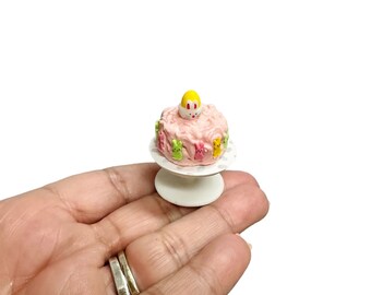 1/12 Scale Dollhouse Easter Bunny Cake with Stand