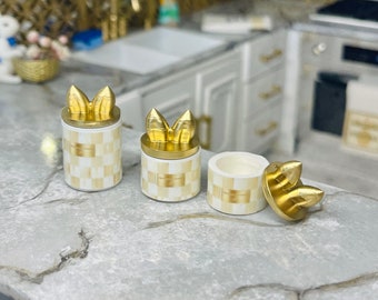 1/12 Scale Miniature Gold Bunny Ears Canister set for dollhouse