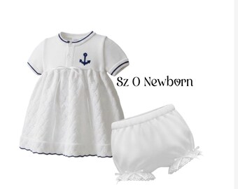Sz Newborn Classic Nautical Knit Dress & Bloomers Set