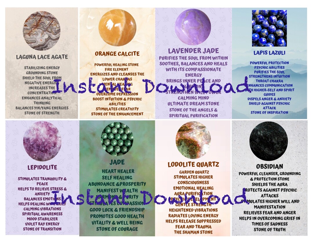 Printable Crystal Info Cards Set6 Crystal Metaphysical Etsy