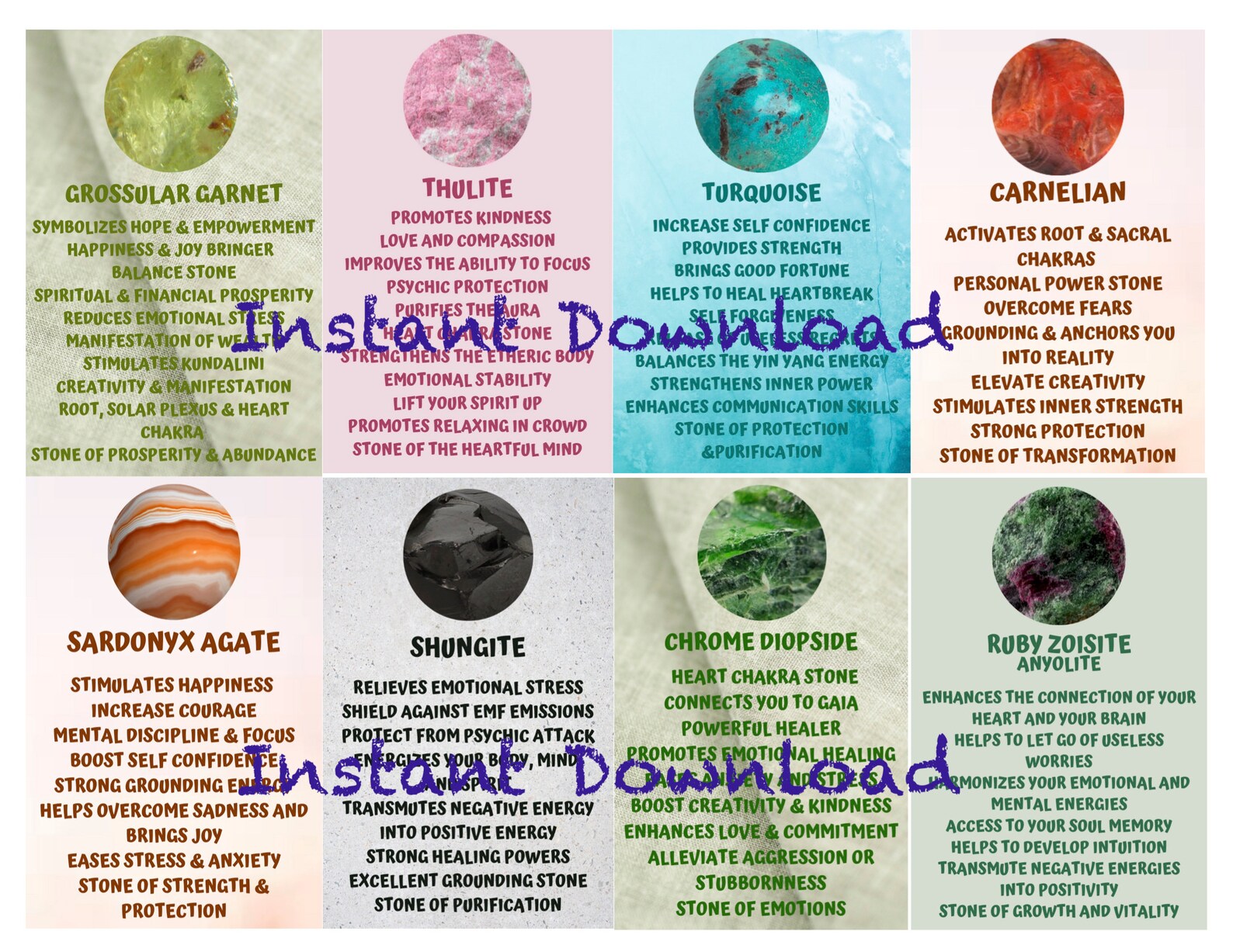 Printable Crystal Info Cards Set9 Metaphysical Properties Etsy UK