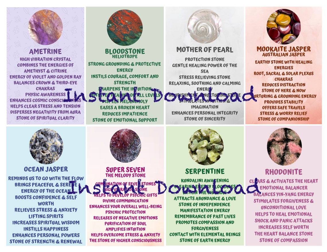 Printable Crystal Info Cards Set13 Metaphysical Properties Etsy