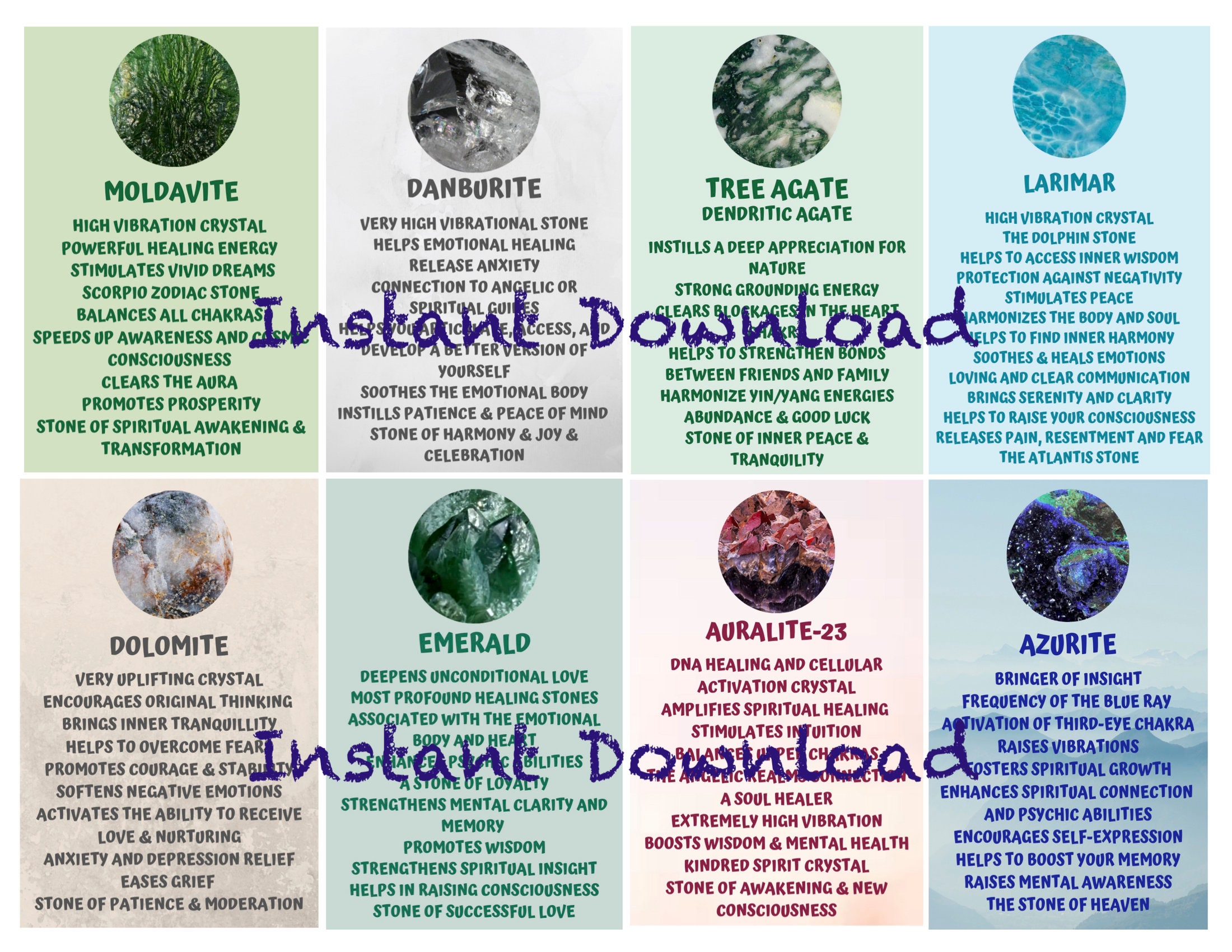 Printable Crystal Info Cards Set12 Metaphysical Properties Etsy