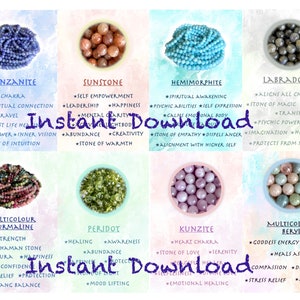 Printable Crystal Info Cards Set-1, Crystal Methaphysical Properties, Instant Download, Print & Cut, Crystal Seller Resources, Jewelry Maker
