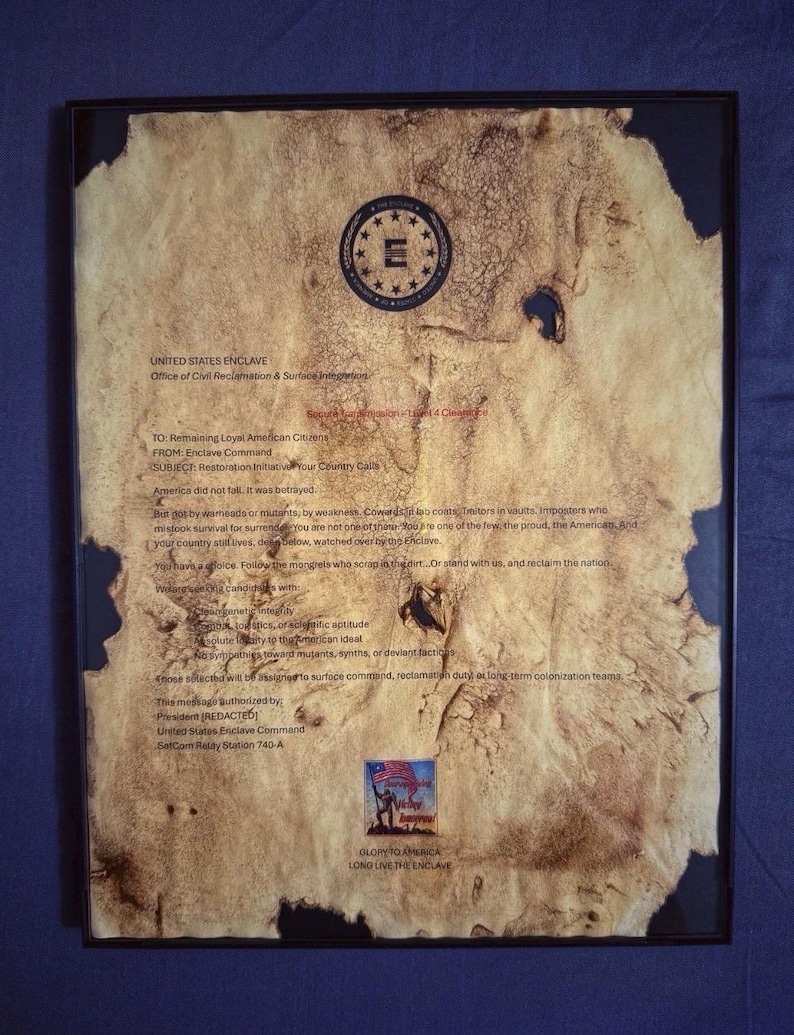 Fallout Enclave Recruitment Letter (distressed/framed) - Etsy