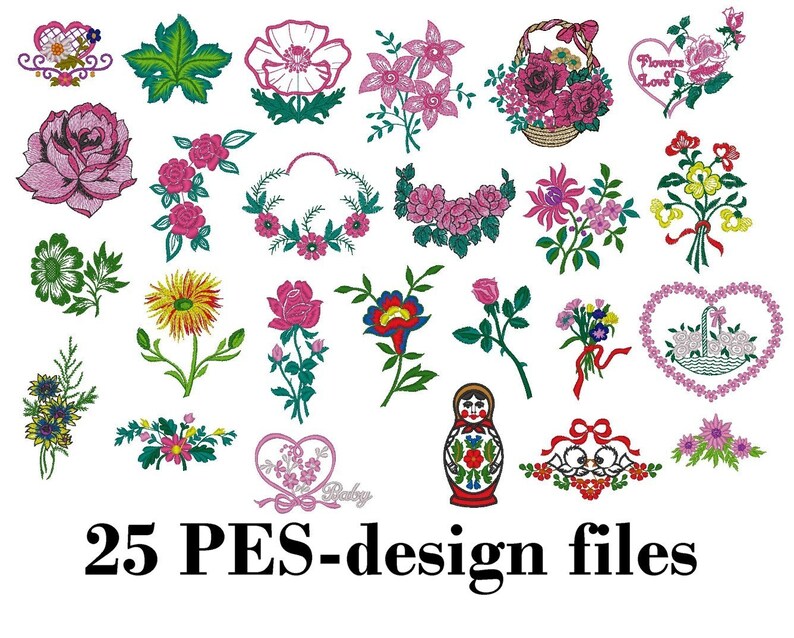 25 PESfiles for Brother embroidery machine. Floral motives. Etsy