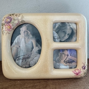 Vintage Ceramic Picture Frame - Floral and Cream Vintage Ceramix Picture Frame - Triple Ceramic Picture Frame - Girls Bedroom Decor
