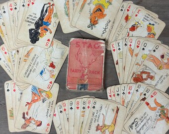 Vintage Stag Party Deck of Cards - Full Deck of Vintage Naughty Playing Cards