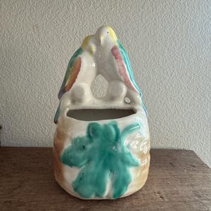Vintage Wall Hanging Love Bird Flower Pot - Vintage Ceramic Bird Pot - Vintage Pocket Vase - Ceramic Multicolored Bird Vase
