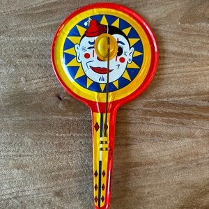 Kirchhof Vintage Metal Tin Clown Clacker- Vintage Circus Memorabilia- Vintage Vlown Toy - Metal Toys - Vintage Metal Toys