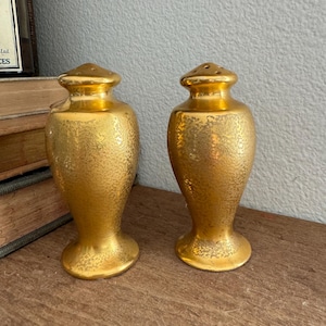 Early 20th Century French Pickard Gold Overlay Salt and Pepper Shakers - Gold Salt & Pepper Shakers