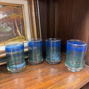Vintage Liberty Juice Glasses Blue and Green - Vintage Juice Glasses - Blue and Green Juices Glasses - Vintage Juice Glasses