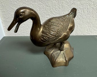 Figura de pato vintage de latón macizo - Decoración infantil, 15 x 18 cm