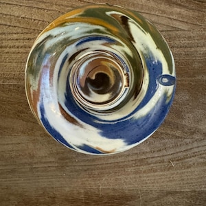 Vintage Desert Sands 1950s Pottery Swirl Ashtray Orange Brown Cream & Blue 4” - Vintage Ashtray - Vintage Ceramic Ashtray