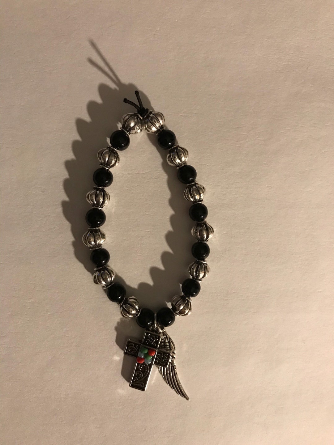 Cross and Angel Wing Bracelet 2 Bead Bracelet Cross Charm Etsy UK