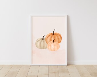 Pumpkin Trio Watercolor Print, Pumpkin Downloadable