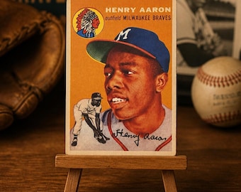 Tarjeta de novato de Hank Aaron de 1954, reimpresión envejecida • Decoración de béisbol de los Bravos