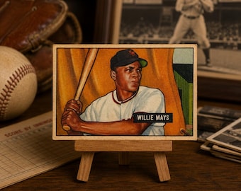 Diseño de tarjeta de béisbol de Willie Mays de 1951 • Reimpresión envejecida para exhibición • Decoración de los Giants
