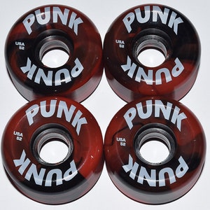 NEW! Punk Logo Skateboard Wheels - 52mm - 99 Duro - Black/Red Swirl - Conical