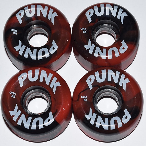 NIEUW! Punk Logo Skateboard Wielen - 52mm - 99 Duro - Zwart/Rood Swirl - Conical