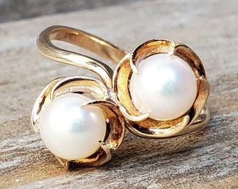 Vintage 14K Gold Double Pearl Ring