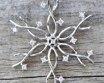 14K Snowflake Diamond White Gold Pendant